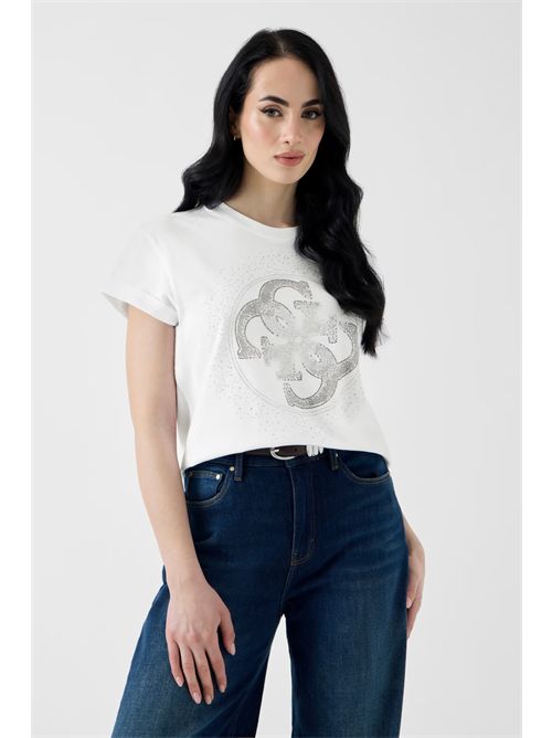 T-shirt con logo di strass